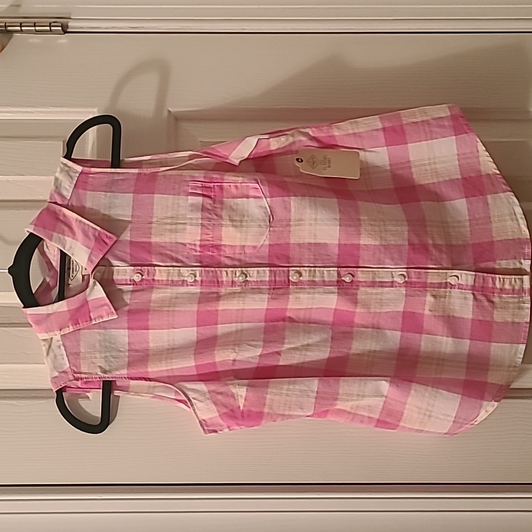 St. John's Bay Womens Petite Pink & White Plaid Sleeveless Button Shirt Size Ps